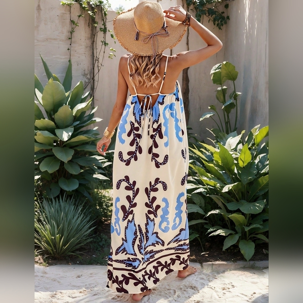 Women's Random Floral Print Summer Strappy Dress - Picture 2 of 6